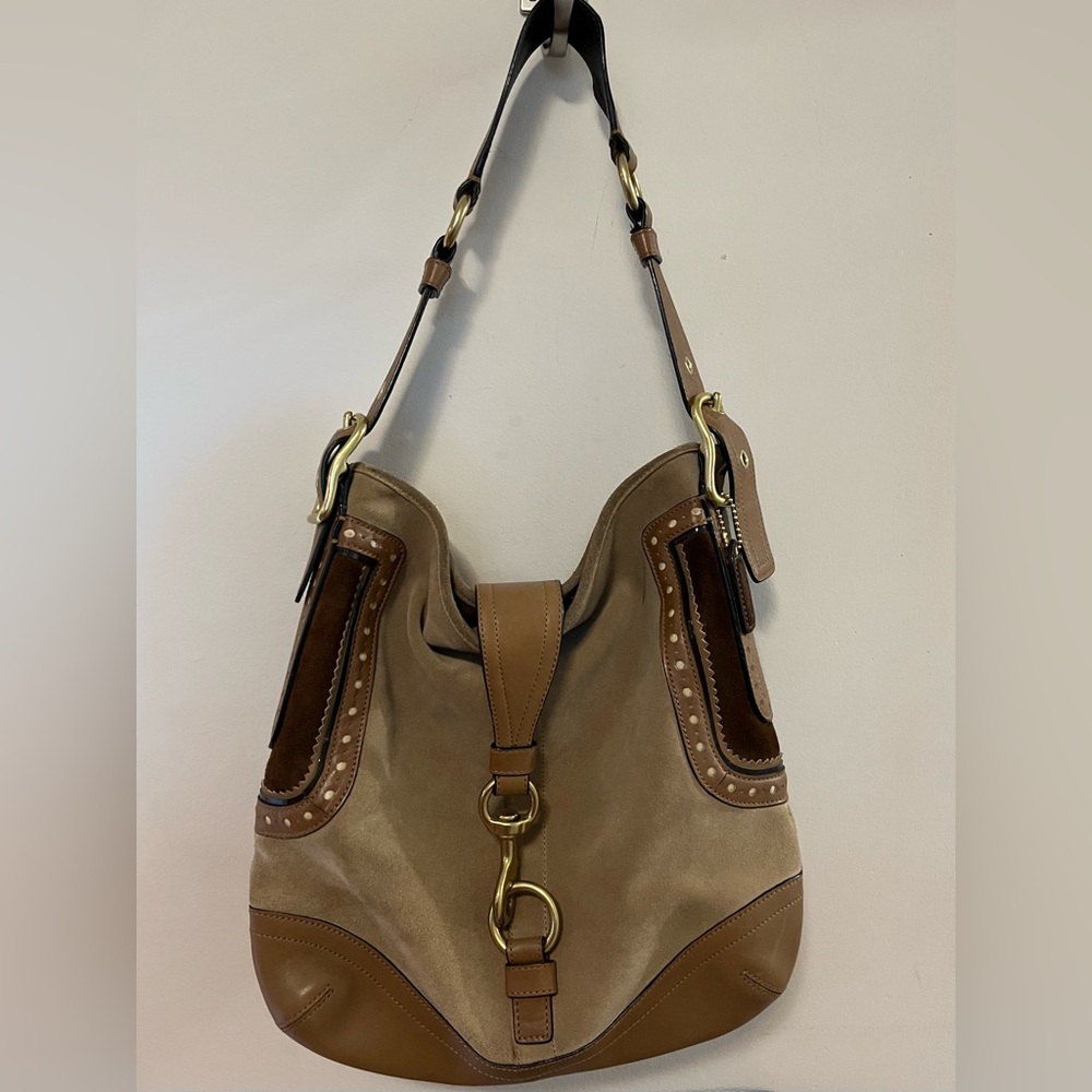 2000’s suede Coach hobo bag with wristlet - Picture 1 of 12